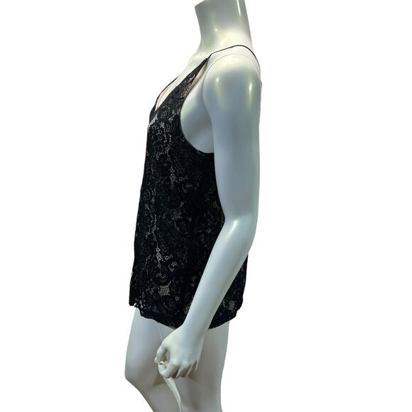 LOFT Black Lace Tank Top Nude Liner Camisole Spaghetti Strap Size M - Picture 3 of 12